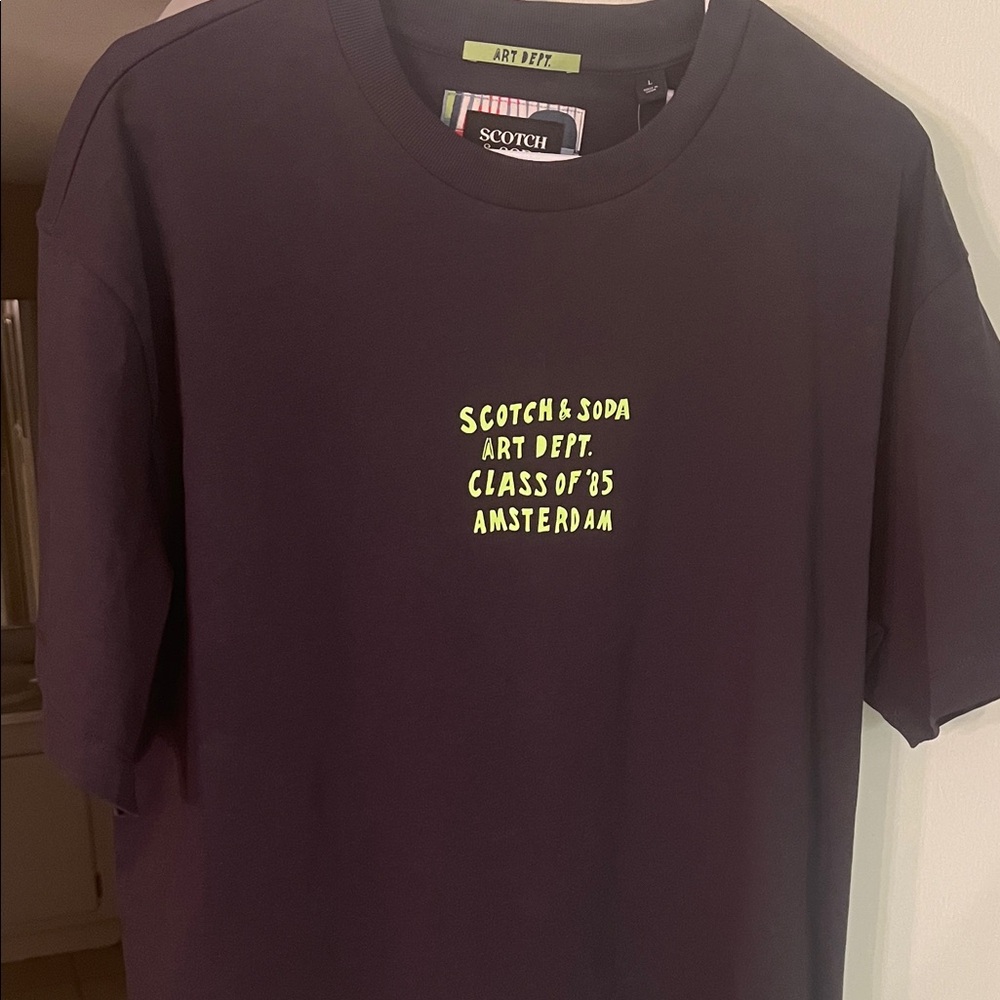 Scotch & Soda Black Tee with Neon Yellow Text